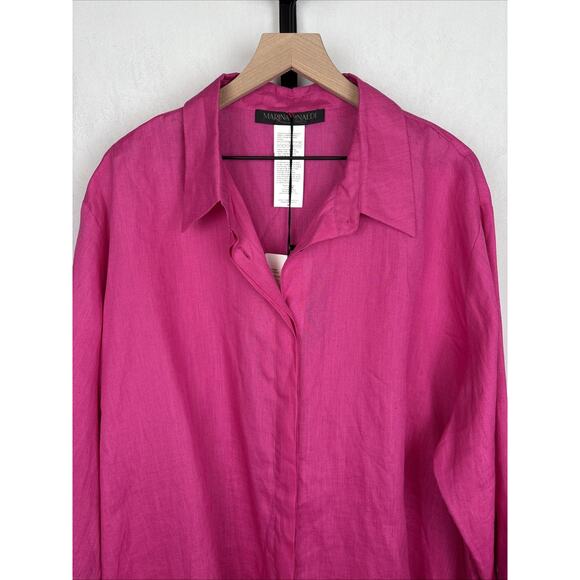 NEW Marina Rinaldi Fisica 100% Linen Button Down Top Womens 24 Plus Pink Fuchsia - Picture 3 of 13